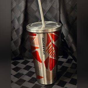 Starbucks Coffee 2014 Cold Beverage 16 oz Stainless Steel Tumbler Cup Silver/Red